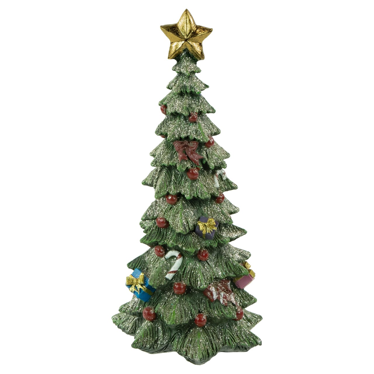Northlight Glittered Christmas Tree with Presents, Berries and Bows Decoration - 10"